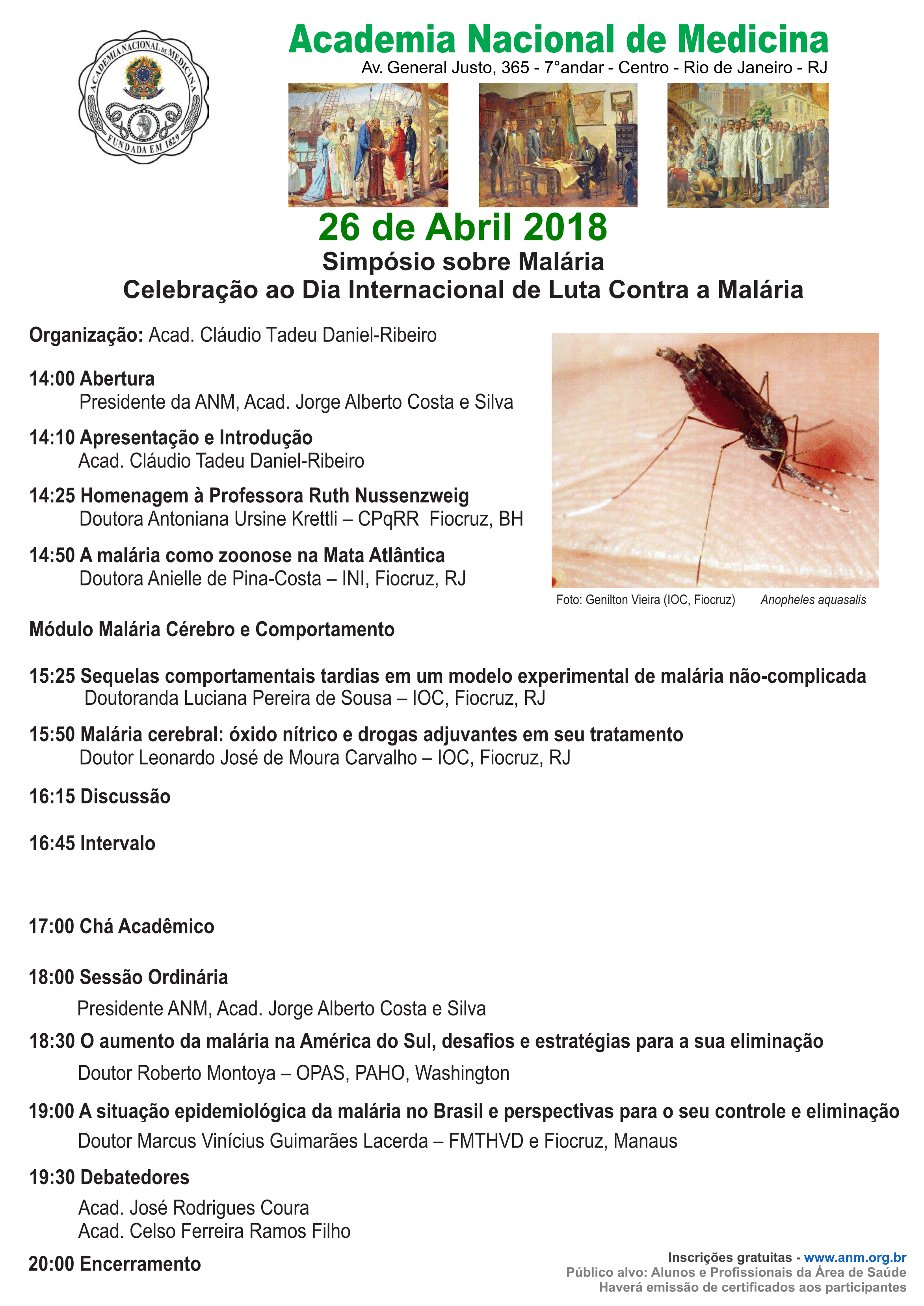 A Academia Nacional de Medicina realiza  Simpósio de Celebração ao Dia Internacional de Luta contra a Malária
